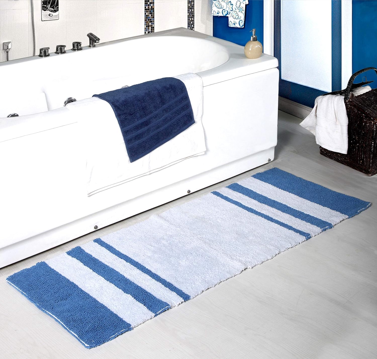 Amazon Com Cotton Bath Mat Reversible Cotton 2200 Gsm Size 22 X60 Bathroom Rugs Bath Runner Thick And Soft Luxurious Bathroom Mat Extra Large And Plush Absorbent Stonewash Kitchen Dining