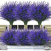 Ximiloor 12 Bundles Fake Outdoor Flowers UV Resistant Plants Artificial Lavender Faux Plastic Shrubs Window Box Garden Porch Home Decor(Purple)