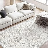 Boho Area Rug 6x9 Washable Large Vintage Rug for Living Room Bedroom Office Kitchen Entrance Dining Room Non Slip Soft Low-Pile Farmhouse, Beige/Multi