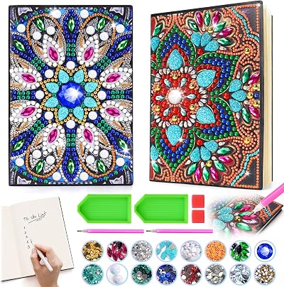 pearoft Diamond Art Notebook Kit for Kids 5-12 Mandala 2 Pack PU Cover