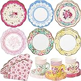 Talking Tables Vintage Floral Tea Party Supplies | Scalloped Paper Plates, Napkins, Tea Cups and Saucer Sets | Also Great for