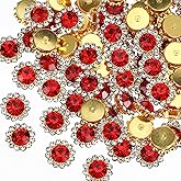 100PCS 12mm Sew on Rhinestones for Clothes, Wedding Crystals Glass Metal Base, Flower Claw Gems Embellishments Jewels for Crafts DIY Clothes Shoes Earring Belt Crafts Sewing Accessories (Red)
