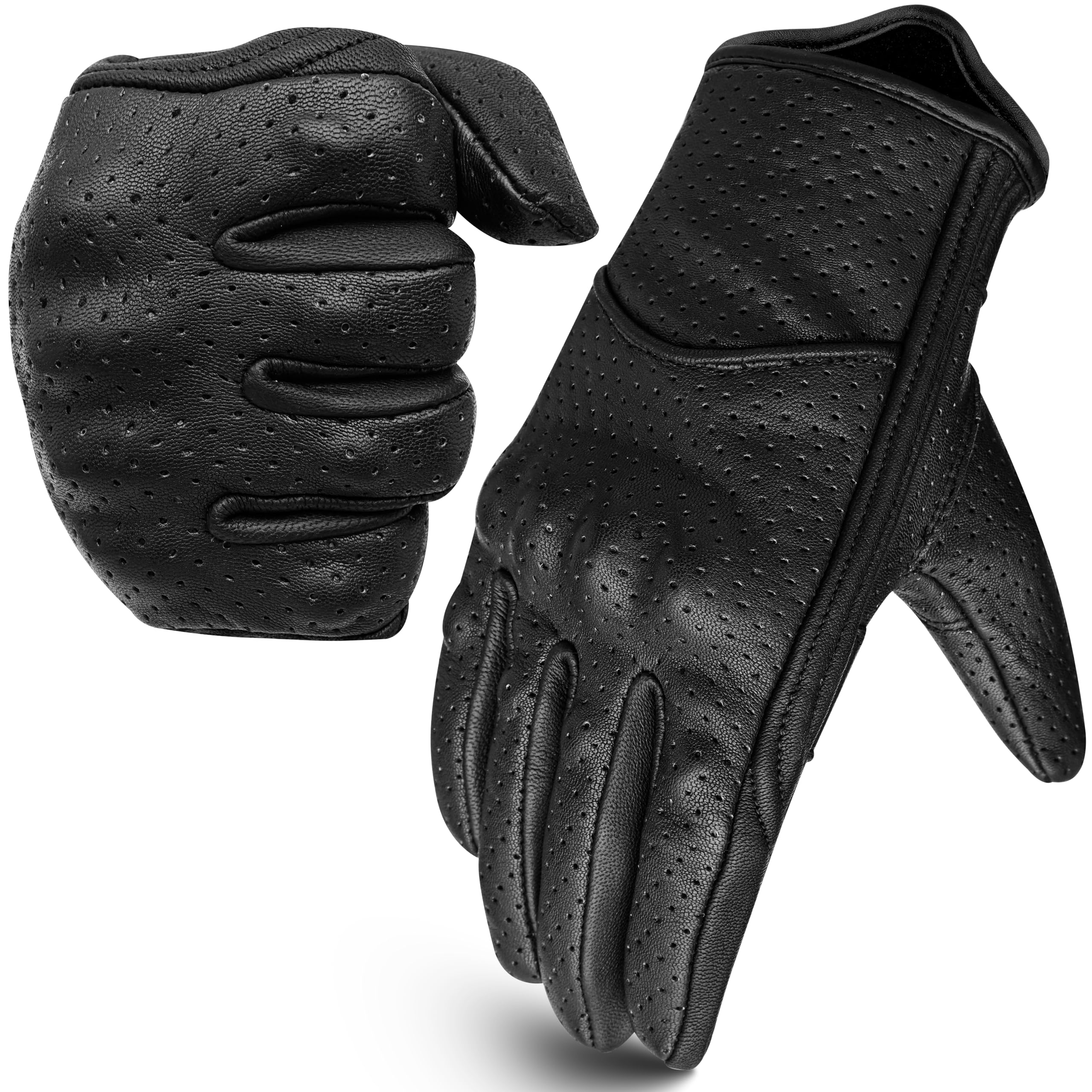 Bikers Gear Australia Short Soft Leather Summer Perforated Motorcycle Gloves, Black, Size XL