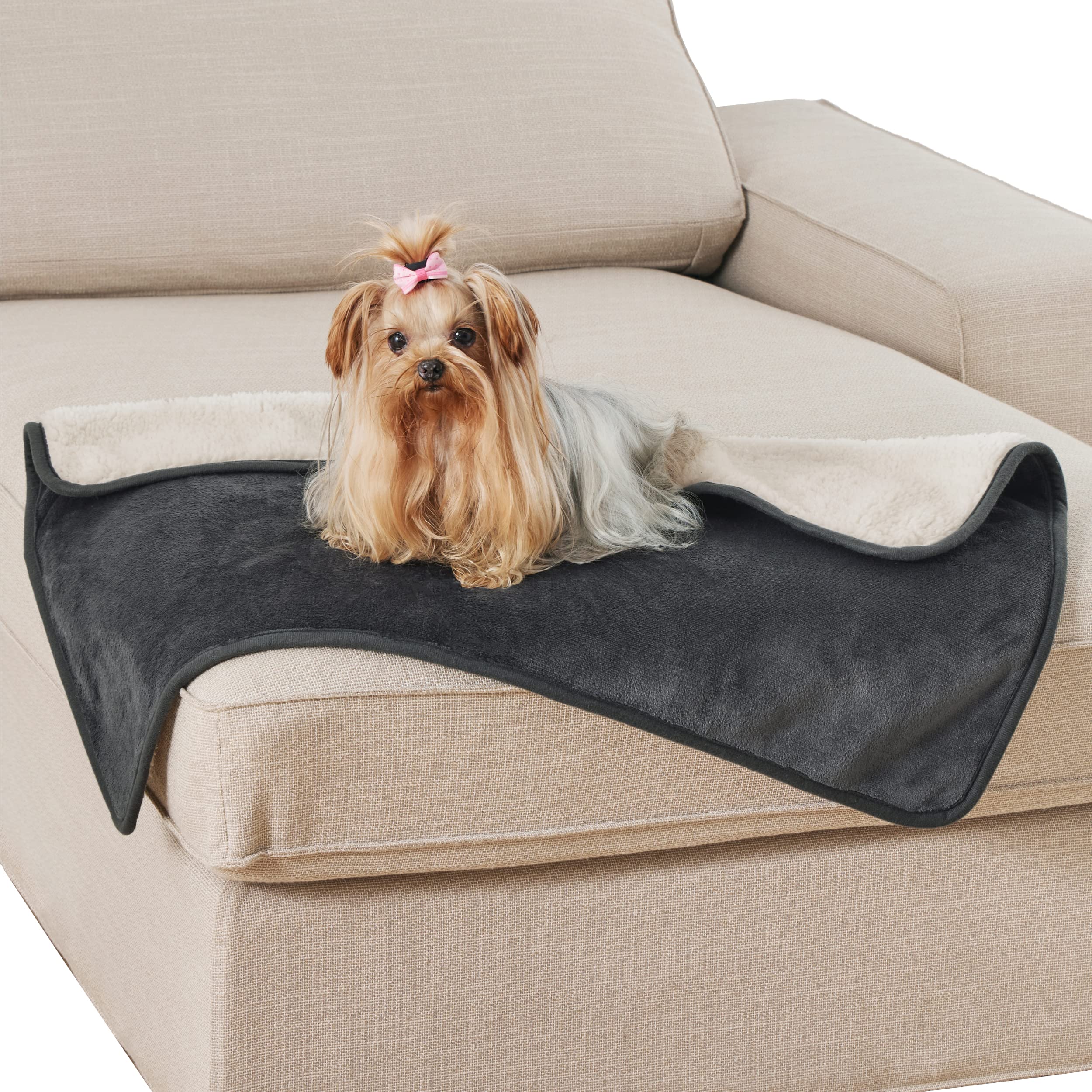 LE SURE Waterproof Dog Blanket Washable - 80x60cm Puppy Fleece Blanket For Small Dogs and Indoor Cats, Personalised Pet Throw Protects Bed and Sofa with Soft Plush, Grey Black