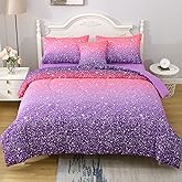 JQinHome Twin Pink Purple Comforter Set, 6 Piece Bed in A Bag 3D Colorful Bedding Set for Girls Kids (1 Comforter,2 Pillowcases,1 Flat Sheet,1 Fitted Sheet,1 Cushion Cover)(Pink Purple)
