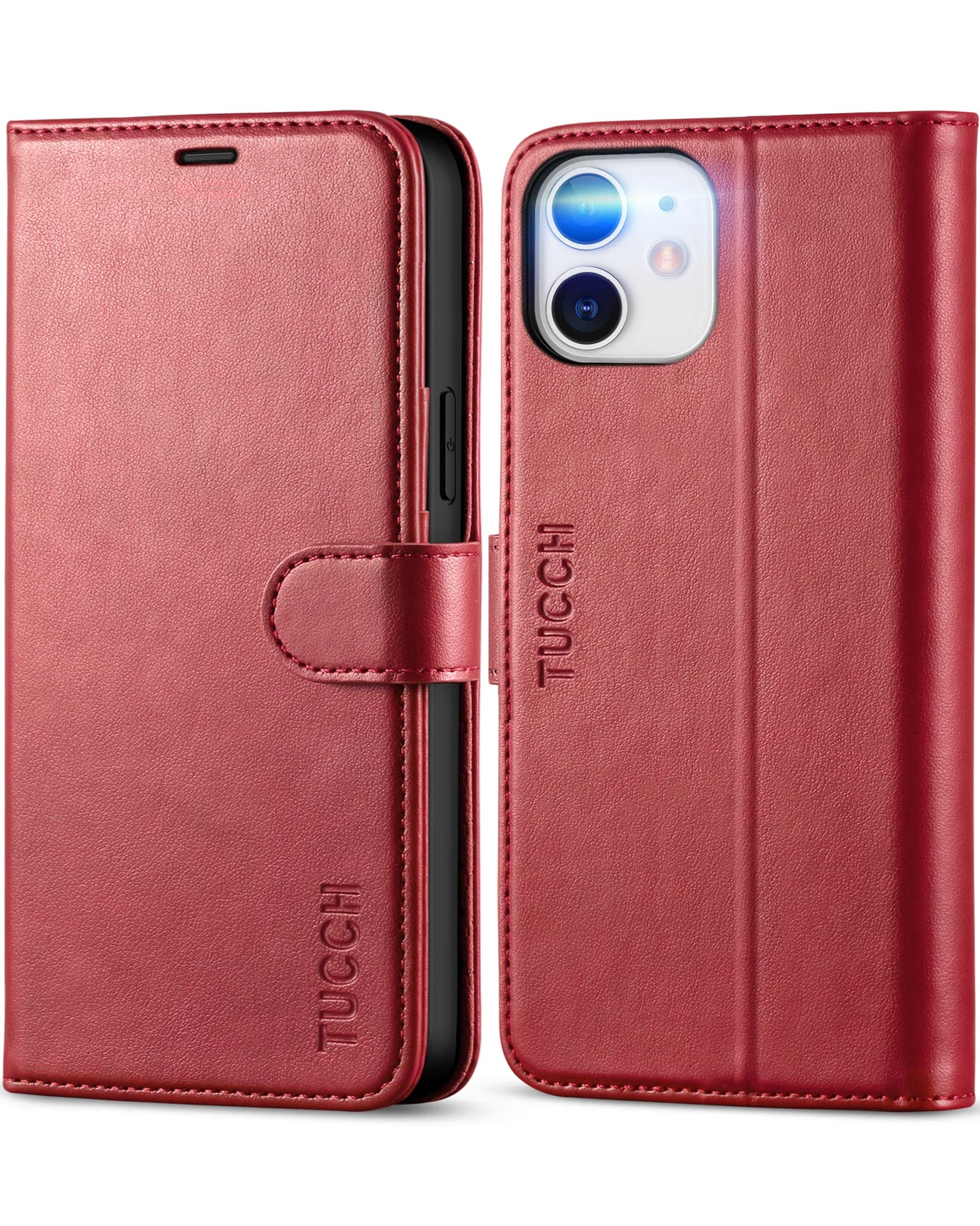 Photo 1 of TUCCH Wallet Case for iPhone 12 Pro, RFID Blocking Card Slot TPU Interior Protective Case, Magnetic Folio Shockproof PU Leather Stand Flip Cover Compatible with iPhone 12/12 Pro 5G, Dark Red