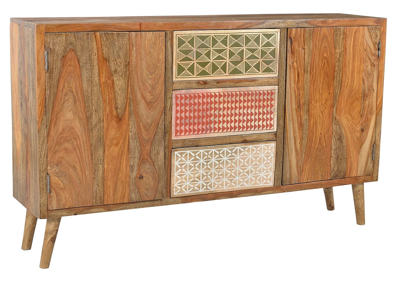 Cabinet Hand Painted Ethnic Sheesham Wood Rosewood 3 Drawers 2