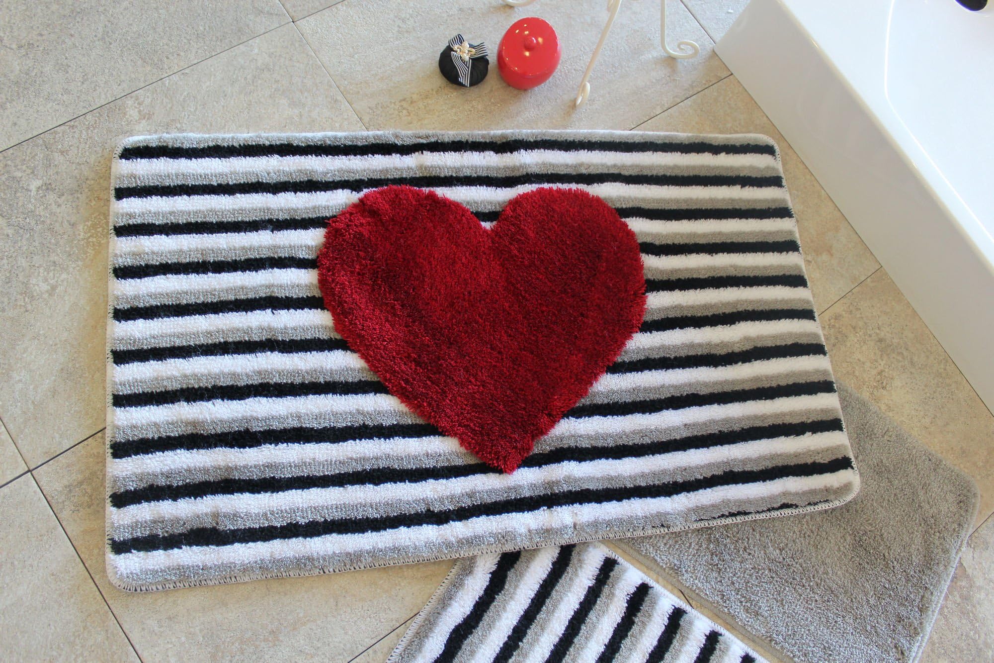 Bath Mat Set Fluffy Shaggy Rug Antibacterial Non Slip Summer Spring Washable Shower Bathroom Linen 3 Pieces Living Room Toilet Red Heart Naval Nautical Yacht Boat Blue White Embossed 351ALS2105