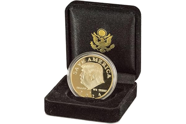 Trump 2024 Save America – 47th Presidential Gold Challenge Coin in Velvet Display Case with Certificate of Authentication & Display Stand (2024 Velvet)