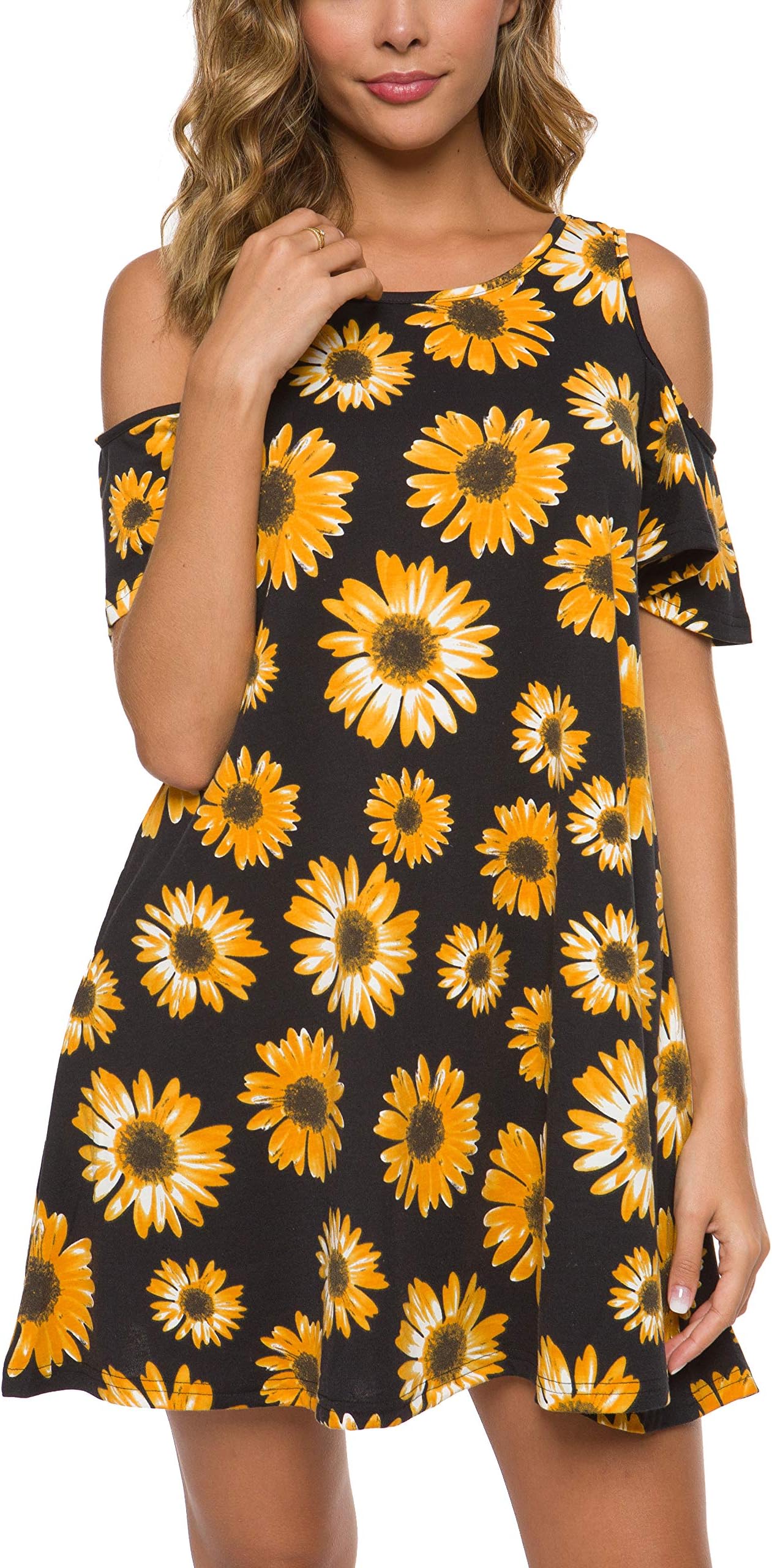 MalistCold Shoulder Dress with Pockets Loose Tunic T-Shirt Dress
