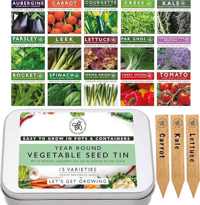 Gardening Vegetable Seed Tin 15 Varieties of Heirloom Garden