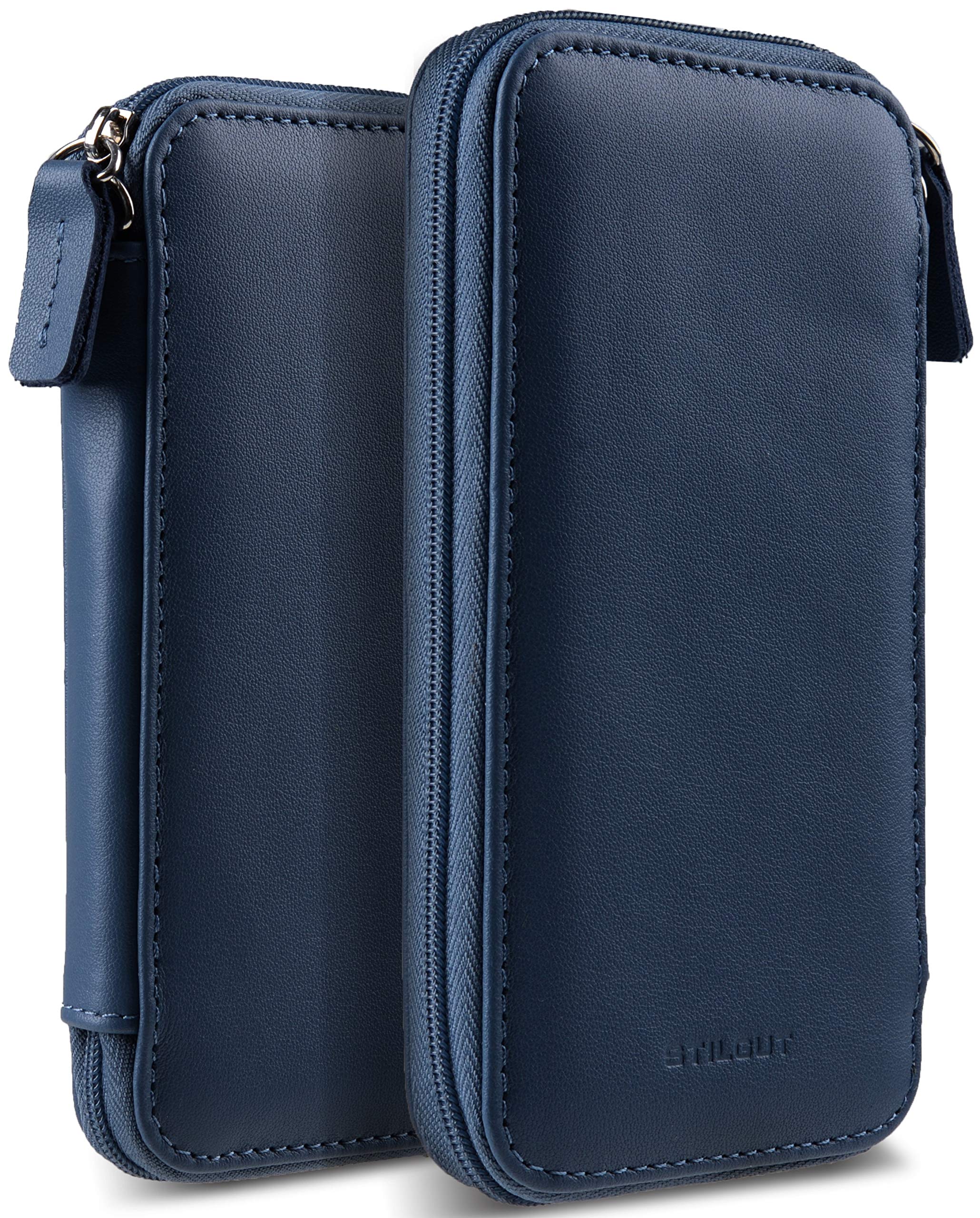 StilGut Universal Phone case with Zipper in genuine Leather for smartphone up to 5.4”, compatible with iPhone 12 mini, iPhone SE 2020 for ex., Size S – Blue Nappa