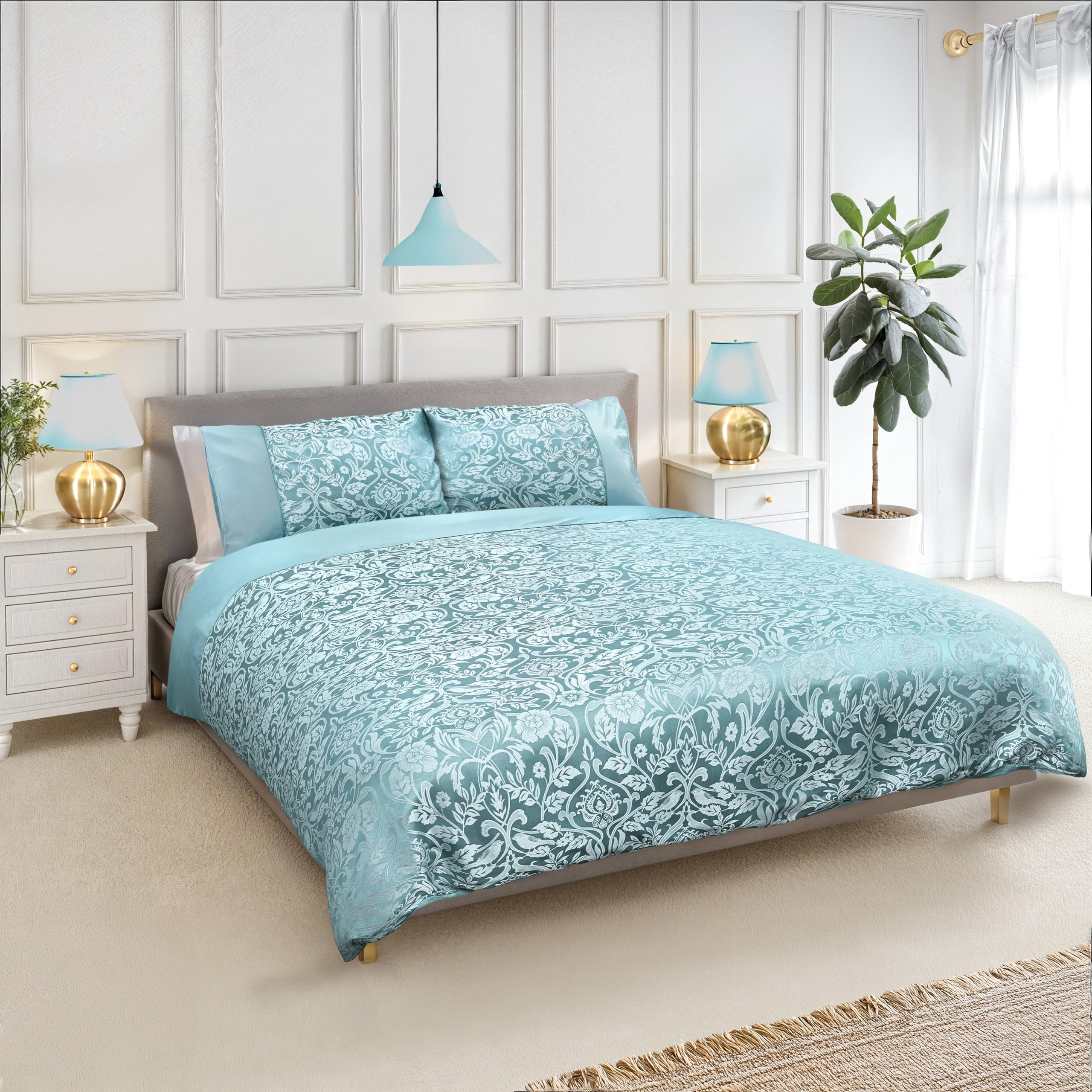 Emma Barclay Eden - Embellished Jacquard Duvet Set in Duck Egg - King