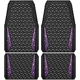 CAR PASS Bling Rubber Car Mats Diamond Floor Mats Full Set Anti-Slip 3D Rhombus Waterproof Universal Trim to Fit Liner Glitter Crystal Sparkly Shining Rhinestone Girl Women SUV Sedan Van, Black Purple