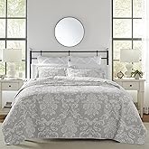 Laura Ashley - Twin Quilt Set, Cotton Reversible Bedding with Matching Sham, Lightweight Home Decor Ideal for All Seasons (Venetia Grey, Twin)