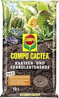 COMPO CACTEA Kakteen- und Sukkulentenerde mit 8 Wochen Dünger für alle Kakteenarten und dickblättrige Pflanzen, Kultursubstrat, 10 Liter