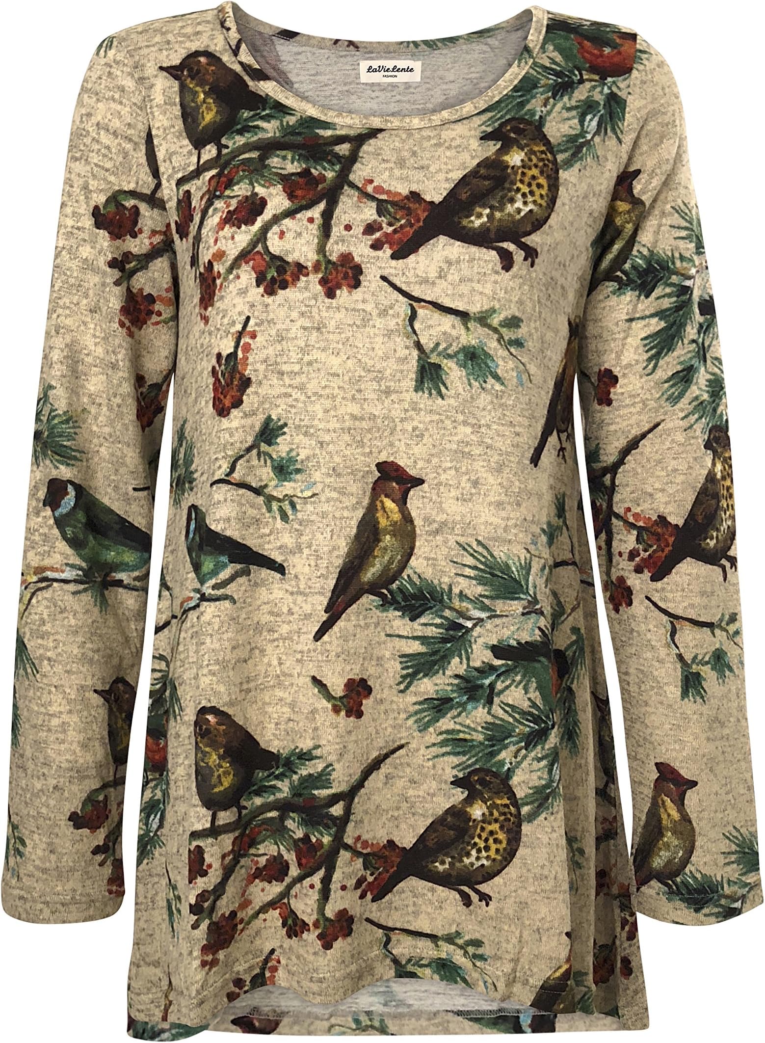 Printed Pattern Womens Tunic Tops Casual Soft Long Sleeve Loose-Fitting Oversized Shirts Hi-Lo Hem