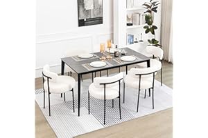 DYHOME White Boucle Dining Chairs Set of 6, Mid Century Modern Dining Room Chairs with Curved Backrest, Upholstered Kitchen Chairs with Black Metal Legs