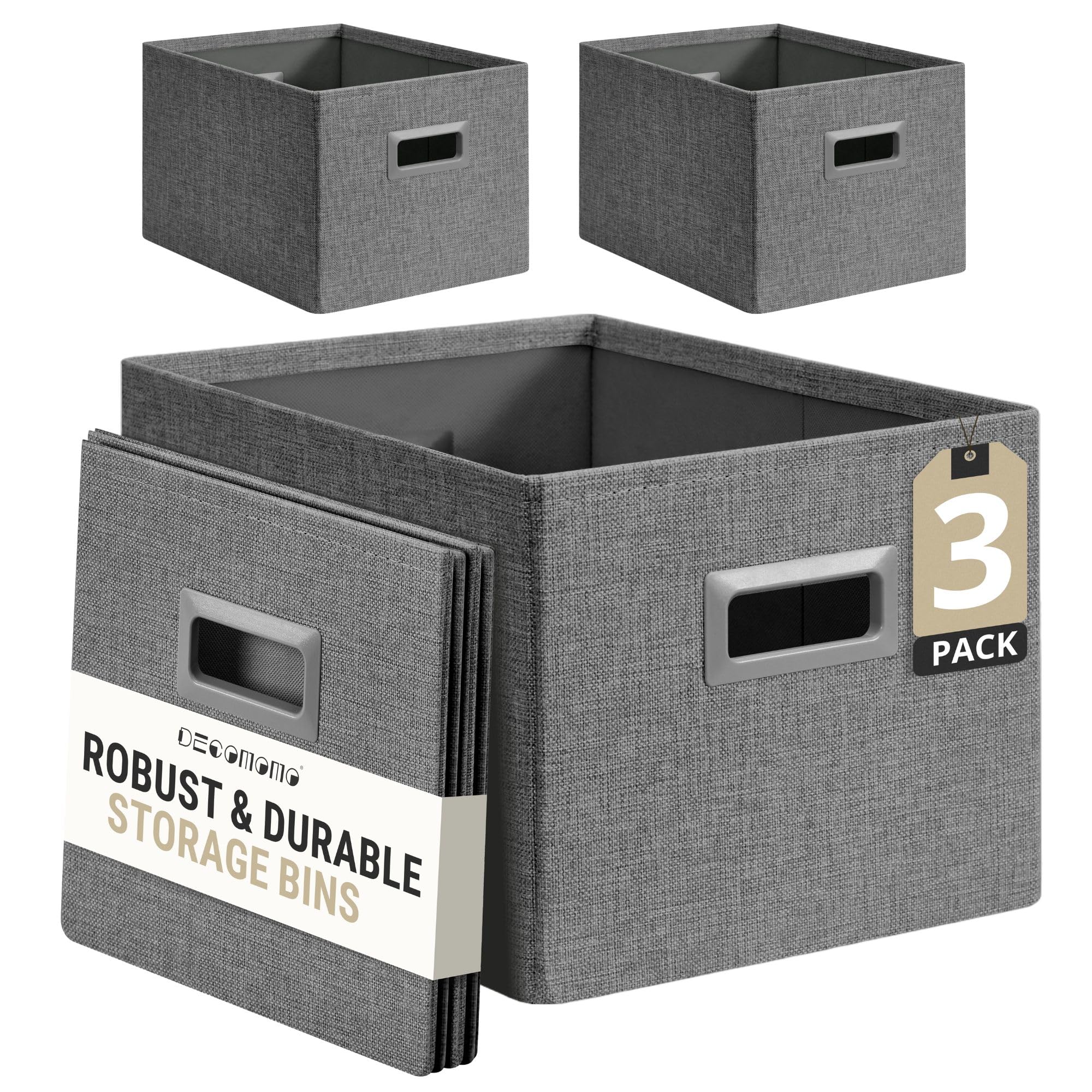 Photo 1 of DECOMOMO Storage Bins for Shelves Robust Fabric Closet Bins for Shelves Toy Storage Clothes Books (Pack of 3 – Charcoal)