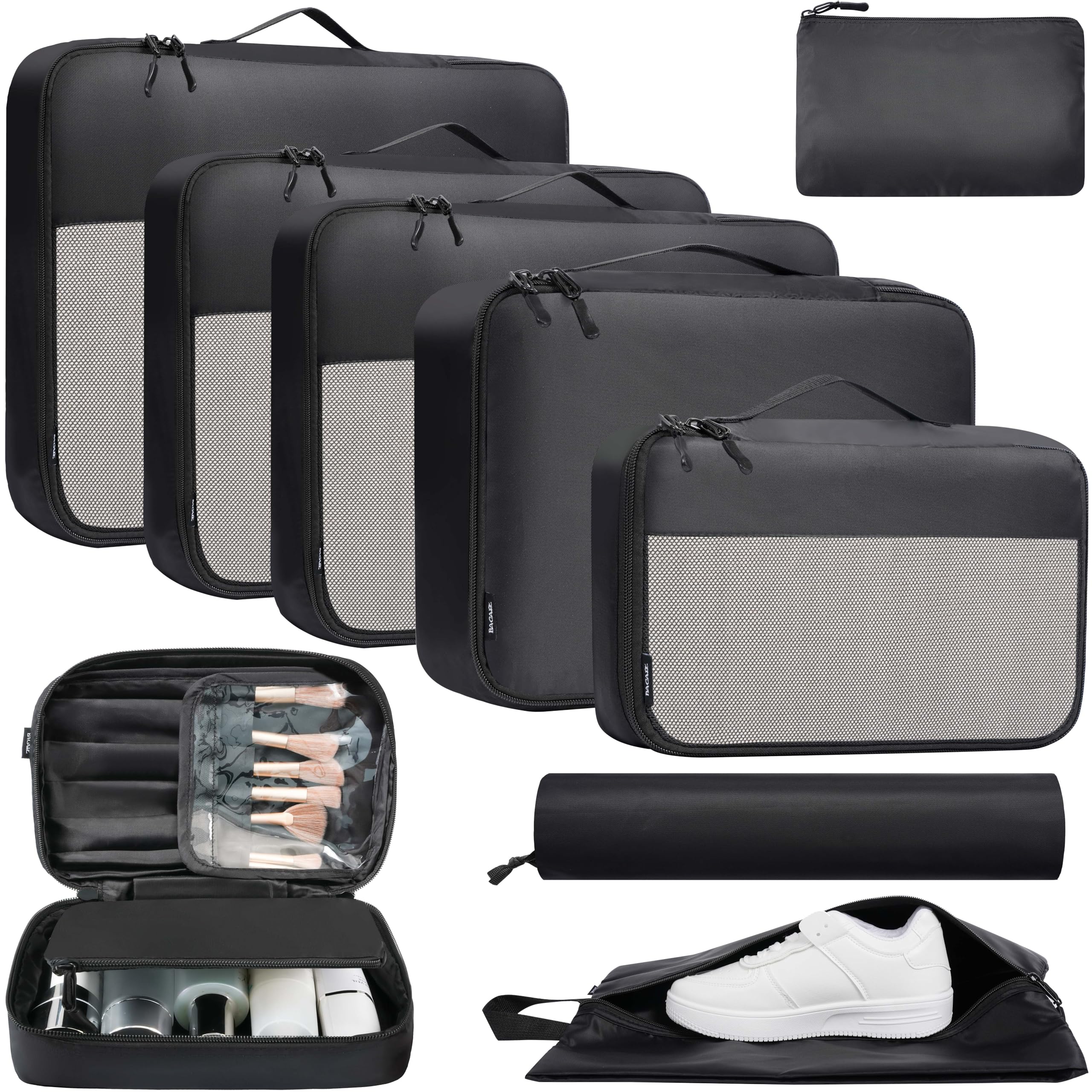 Photo 1 of BAGAIL 8 Set/9 Set Packing Cubes Luggage Packing Organizer for Travel, Suitcase Packing Bags for Travel Accessories(Black, 9 Set)