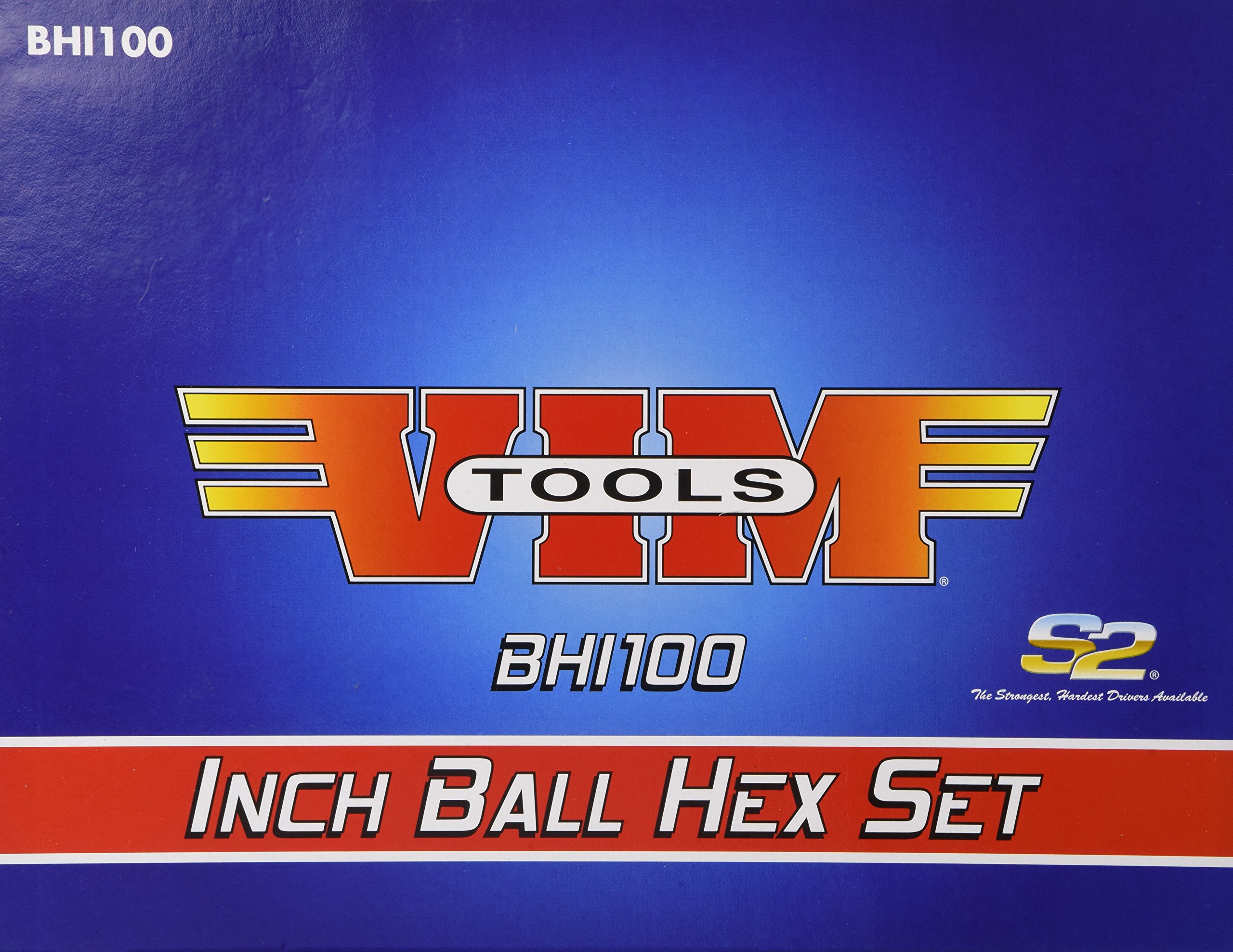 VIM Tools BHI100 SAE 7" Long T-Handle Ball and Hex Bit Set - 10 Piece