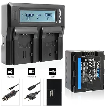 Blumax Akku ersetzt Panasonic VW-VBN130 1150mAh + Doppelladegerät |kompatibel mit Panasonic HC Reihe: X800-X900-X909-X910-X92