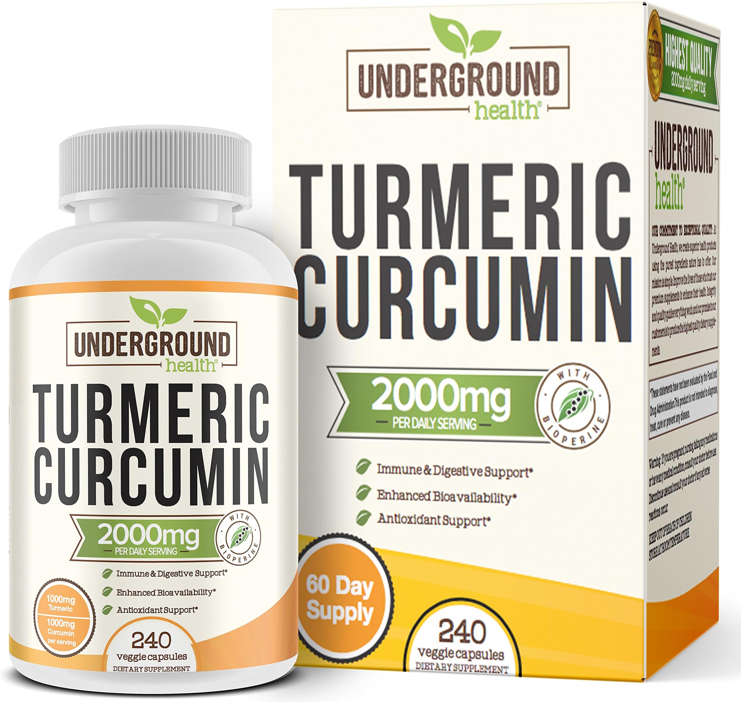 Turmeric Curcumin with Bioperine 2000mg. Highest Potency Available. Premium Pain Relief & Joint Support with 95% Standardized Curcuminoids. Non-GMO, Gluten Free Turmeric Capsules with Black Pepper