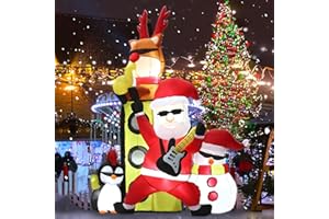 SUNGIFT Christmas Inflatables Outdoor Decorations, 7 FT Inflatable Santa Claus with Guitar, Blow Up Reindeer, Penguin and Snowman Band Concert, Lighted Holiday Decor for Xmas Party, Garden, Yard, Lawn
