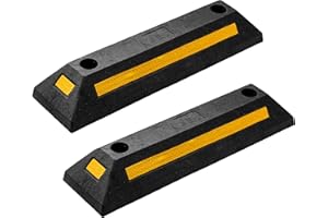 ZONETECH Heavy Duty Rubber Parking Guide - 2 Pcs Premium Quality Durable Car Garage Wheel Stopper Professional Grade Park with Reflective Yellow Tape Curb