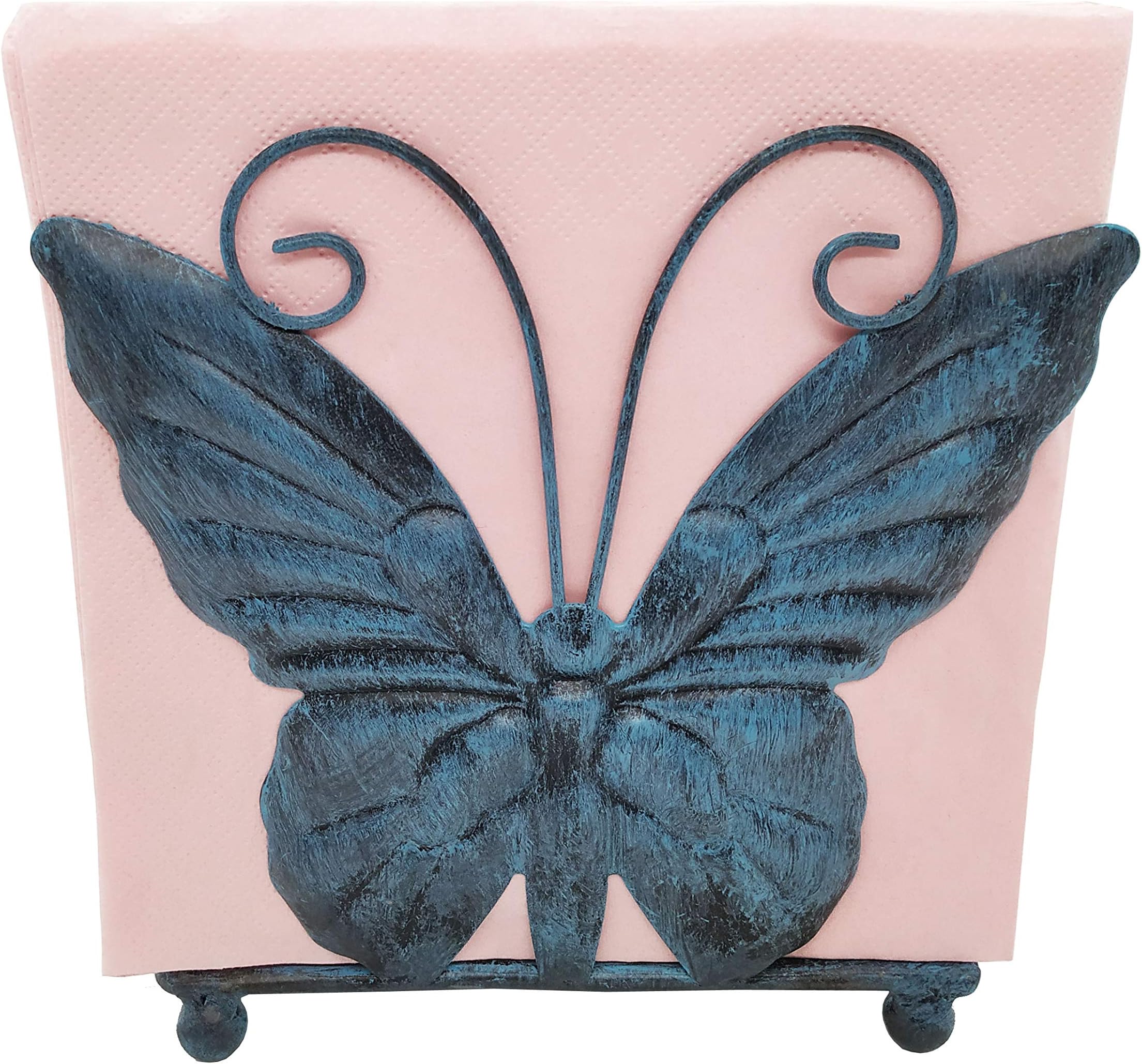 Tabletop Metal Butterfly Napkin Holder for Kitchen w/Freestanding Tissue Dispenser, Turquoise