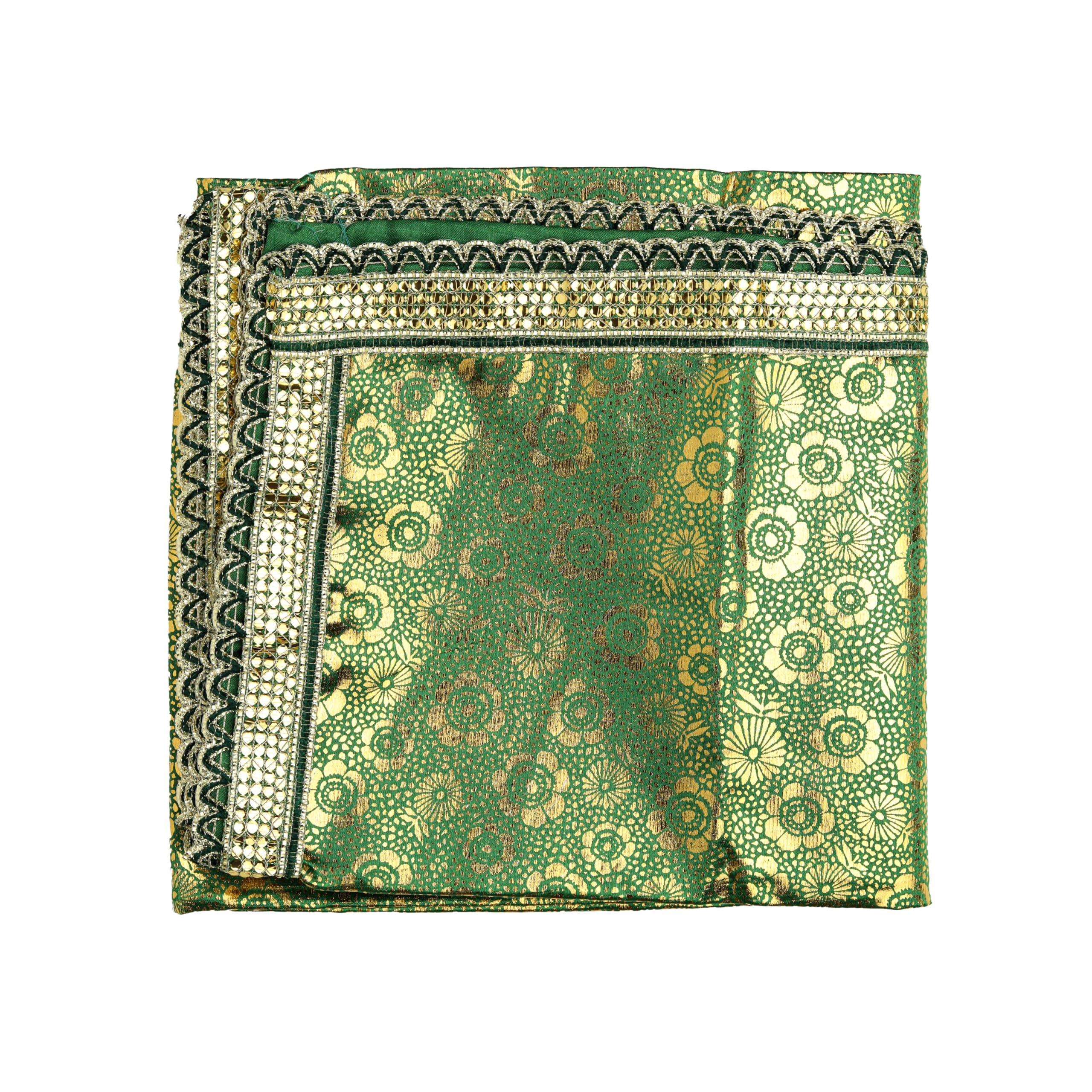 Decorative Cloth Pooja Asaan Mat Backdrop Large Indian Traditional Cultural Navratri Festival Decoration Decor for Backdrop Statue Chowki Aasan Mat Posters Frame(Size :- 40 Inch x 40 Inch)(Green)