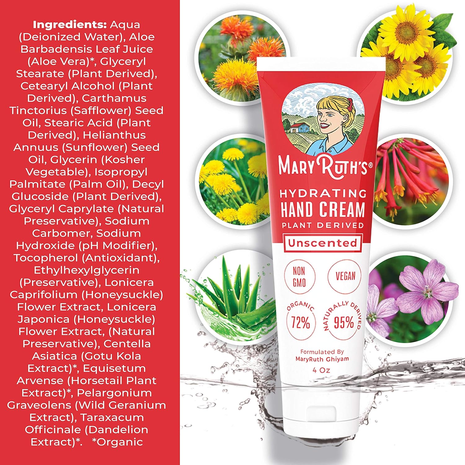 ORGANIC HAND & BODY CREAM/CREME BY MARYRUTH 4oz - Unscented & Completely Non-Toxic! - Ultra Hydrating w/ a Soft Feel and Texture - Rare Blend of 72% Organic & Plant Based Ingredients for either Damaged - Dry - Chapped - Sensitive - or Normal Hands, Skin & Body. Highest Content Purity Organic- Kosher Ingredients, Cruelty Free. For Men &am