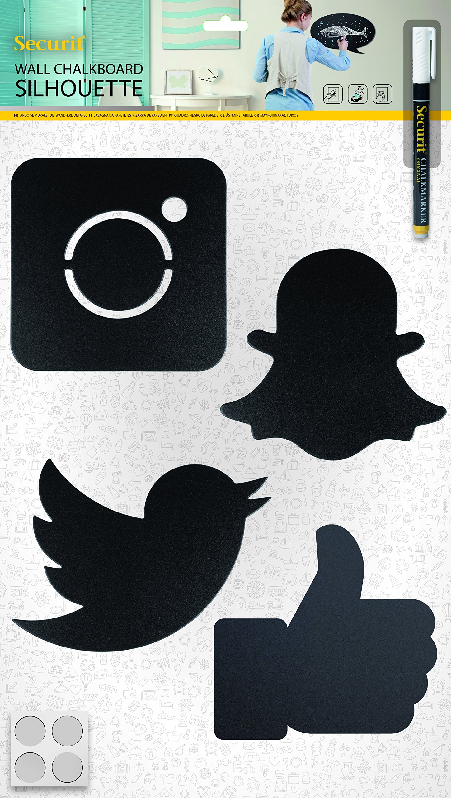 Securit Silhouette Social Media Chalk Boards, Black, 53 x 31 x 1 cm — image 1