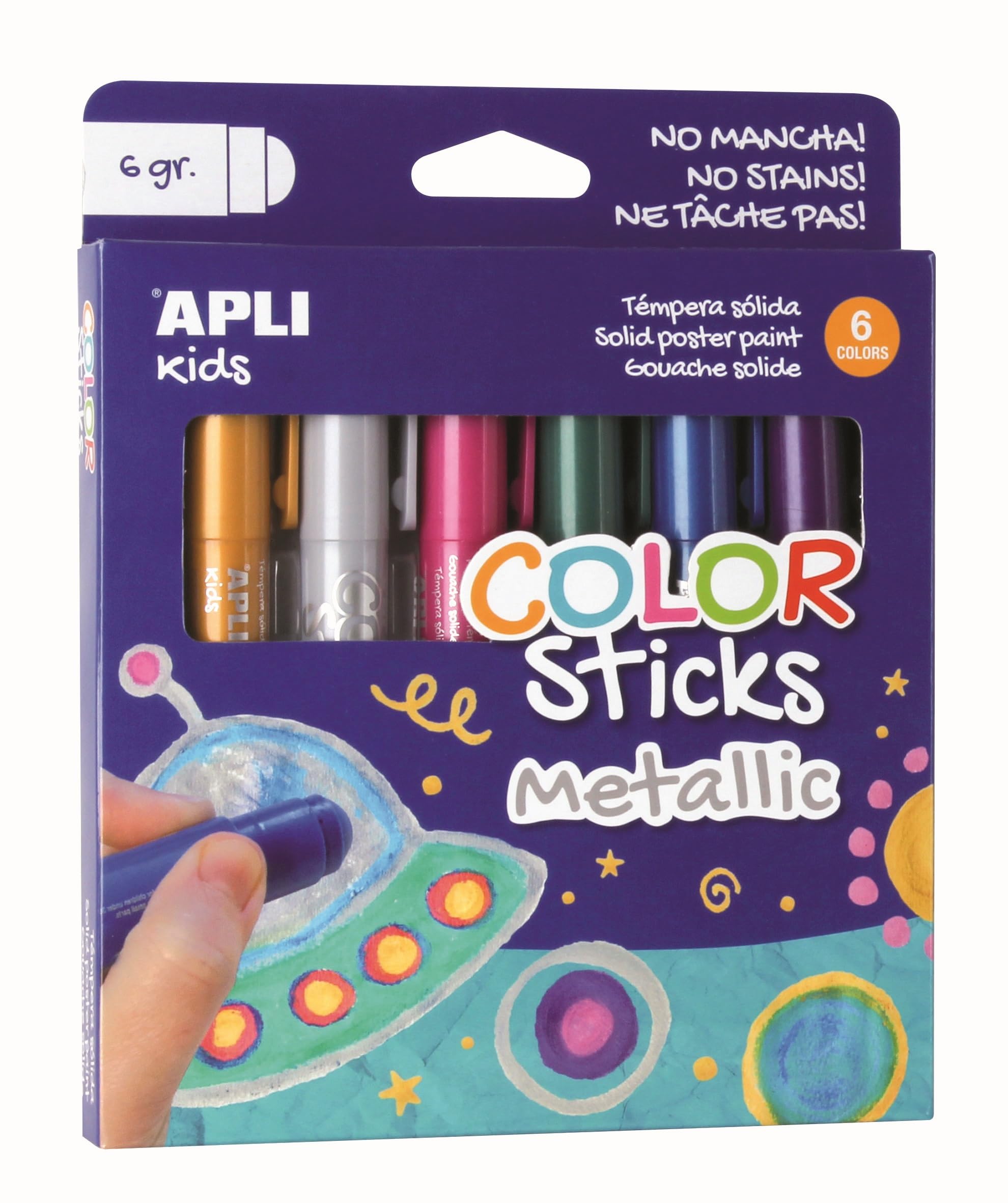Apli Kids Colouring Sticks 6g Assorted Metallic Pack of 6