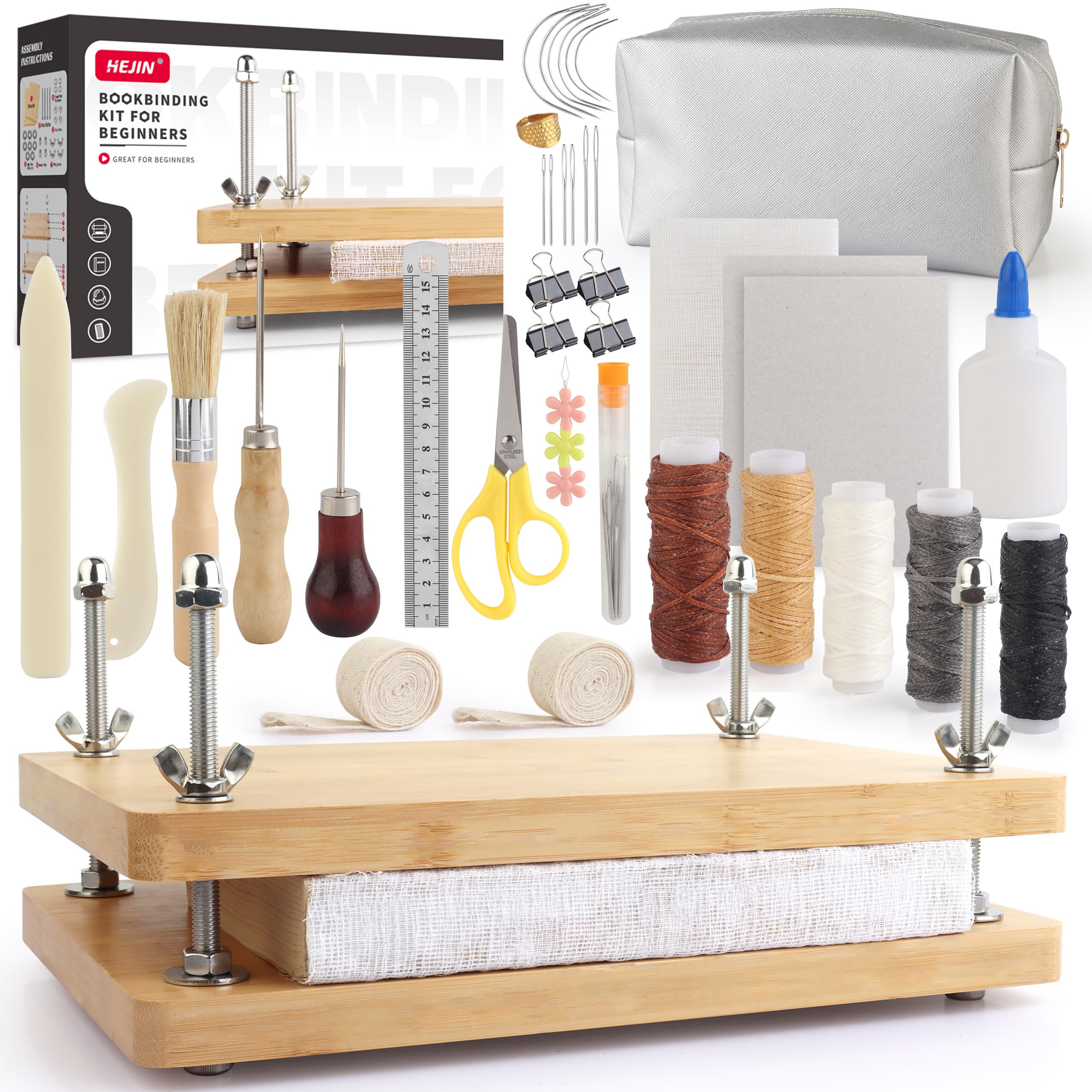 Photo 1 of HEJIN Book Binding Kits, Book Press with Plastic Bone Folder, Waxed Thread, Book Binding Materials for Beginners Bookbinding Supplies, 11.6 x 7.8 Inches
