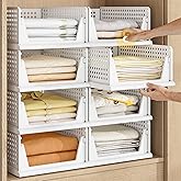 Pinkpum 5 Pack Stackable Plastic Storage Closet Organizers and Storage Bins Drawer Shelf Storage Container for Wardrobe Cupboard Kitchen Bathroom Office White