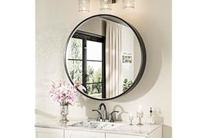 Keonjinn 24 x 24 In Round Medicine Cabinets for Bathroom, Black Mirror Surface Mount Medicine Cabinet, Circle Black Medicine Cabinet with Mirror, Adjustable Shelves Framed Bathroom Mirror with Storage