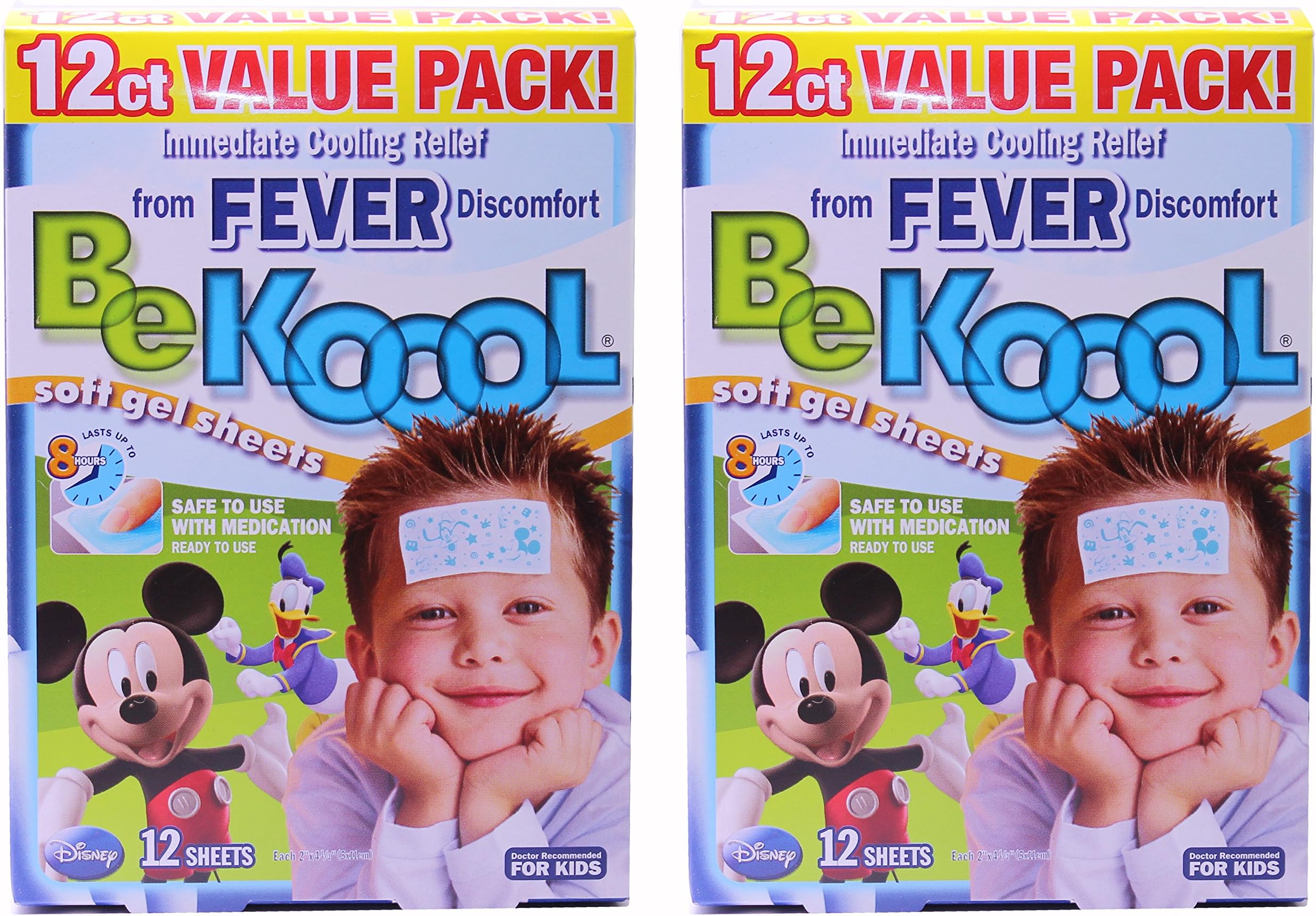 Be Koool Fever Soft Gel Sheets for Kids, Immediate Cooling Relief from Fever Discomfort, 12 Sheets, (Pack of 2)