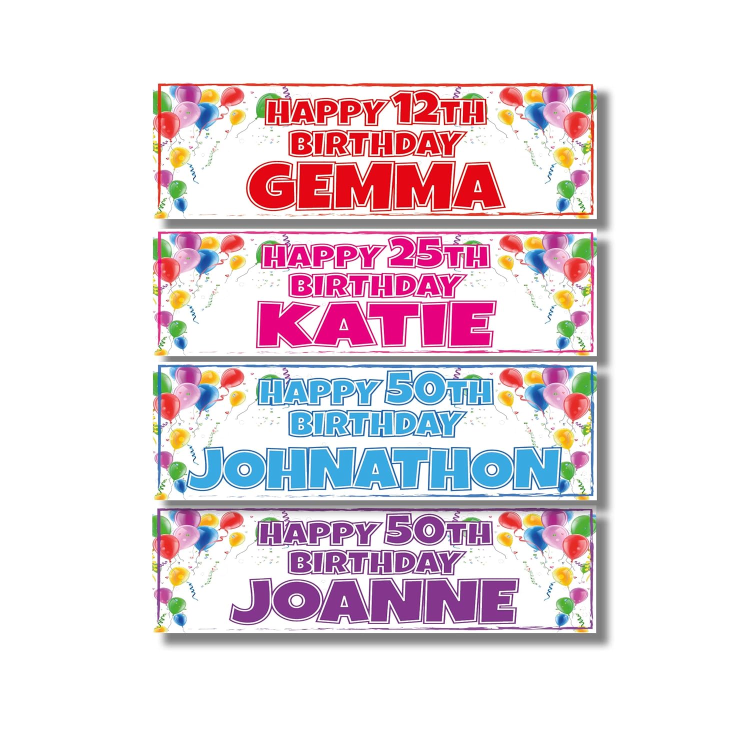 2 Personalised Birthday Banners Balloon Corner Design Any Name