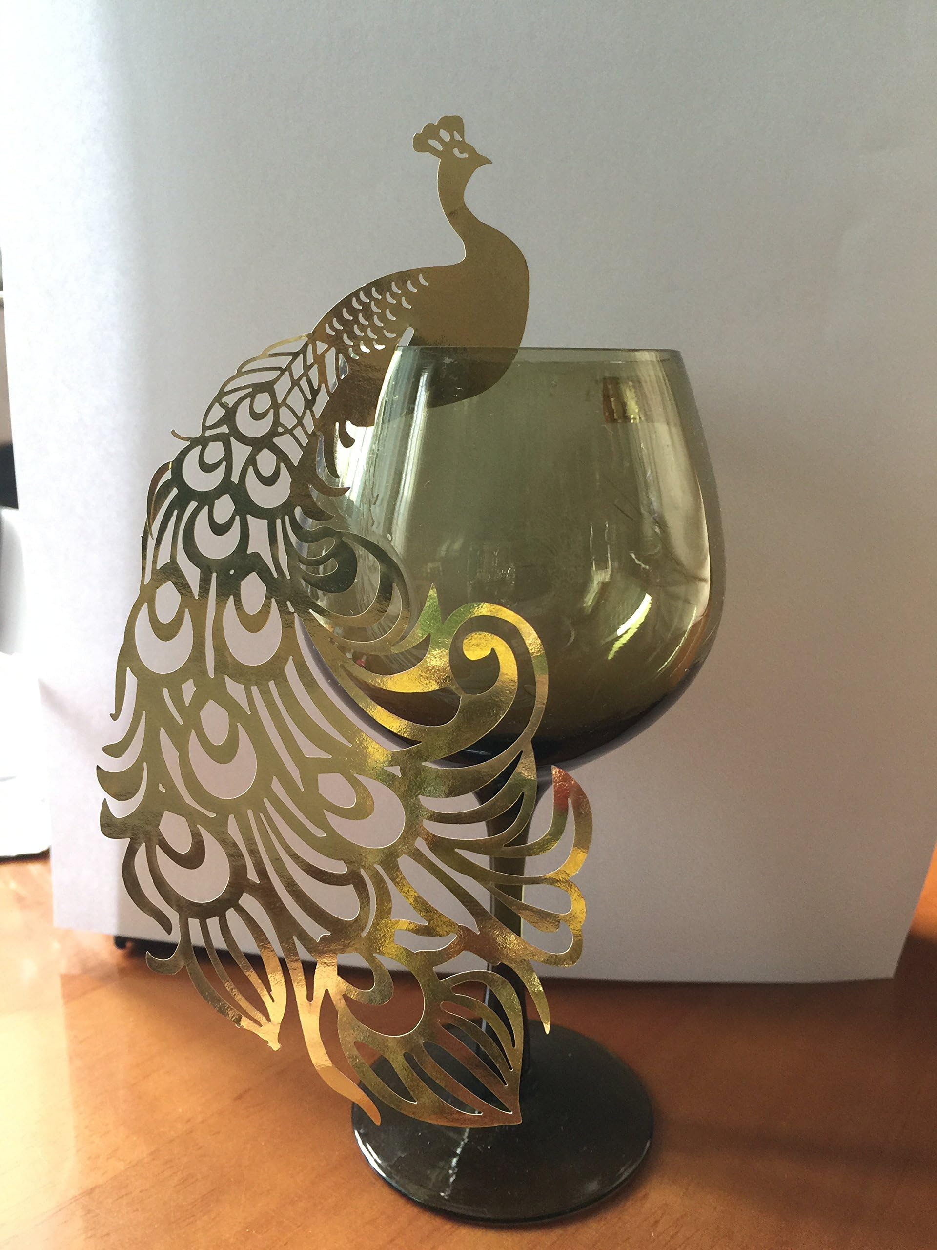 100pcs DIY Place Card, Peacock Cups Glass Wine Cards,Wedding Name Cards Laser Cut Metallic Paper Gold Place Cards, Birthday Party Decoration,Wedding Party Favor Decoration