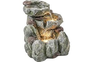 Outsunny Outdoor Water Fountain, Cascading Waterfall with LED Lights & Adjustable Flow, for Patio, Backyard, Porch, Garden