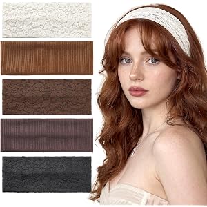Floral Lace Headbands for Women, Elegant Stretchy Wide Head Bands, 5 Pcs | Soft Breathable Lace, Vintage Boho Style, Handmade