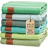 GOLD CASE LYCIA Turkish Beach Towel Set of 6 – 100% Cotton Turkish Beach Towels Bulk 70 x 38'' – LYCIA Oversized, Quick Dry & Sand Free Beach Towel – Lightweight Towels Set in Tones of Green