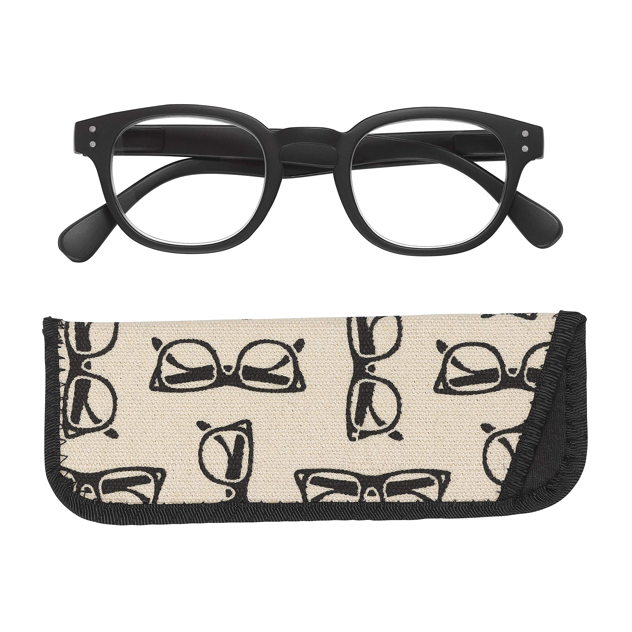 Manicare Reading Glasses, Thick Black rim design with Spring Back Hinges and Scratch Resistant Lenses, Comes with a carrycase for extra protection, Optical Strength +2.0