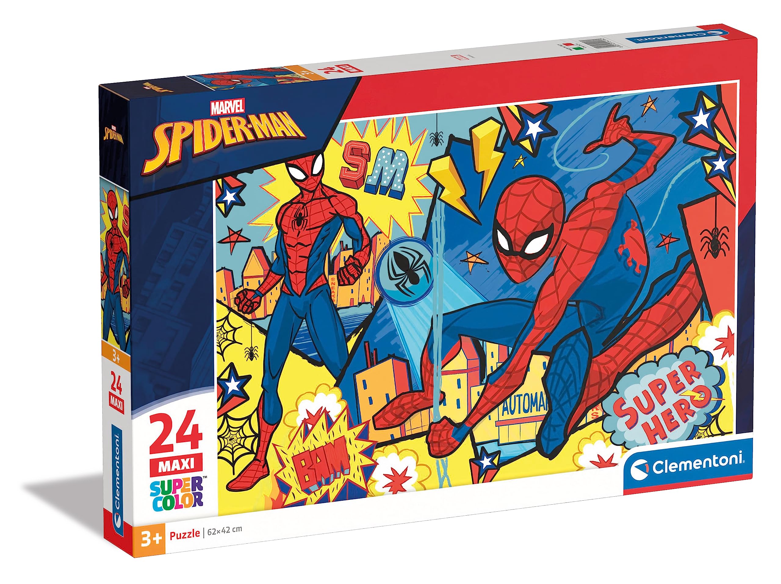 Clementoni 24216, Spider-Man Supercolor Maxi Puzzle for Children - 24 pieces, Ages 3 years Plus