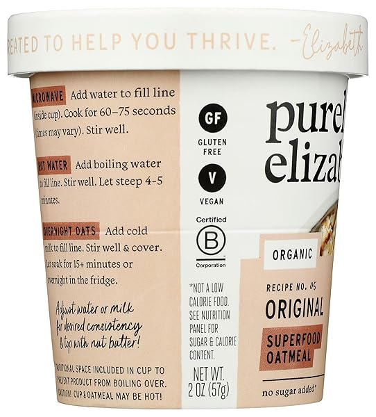 PURELY ELIZABETH ORGANIC ORIGINAL SUPERFOOD OATMEAL CUP, 2 OZ