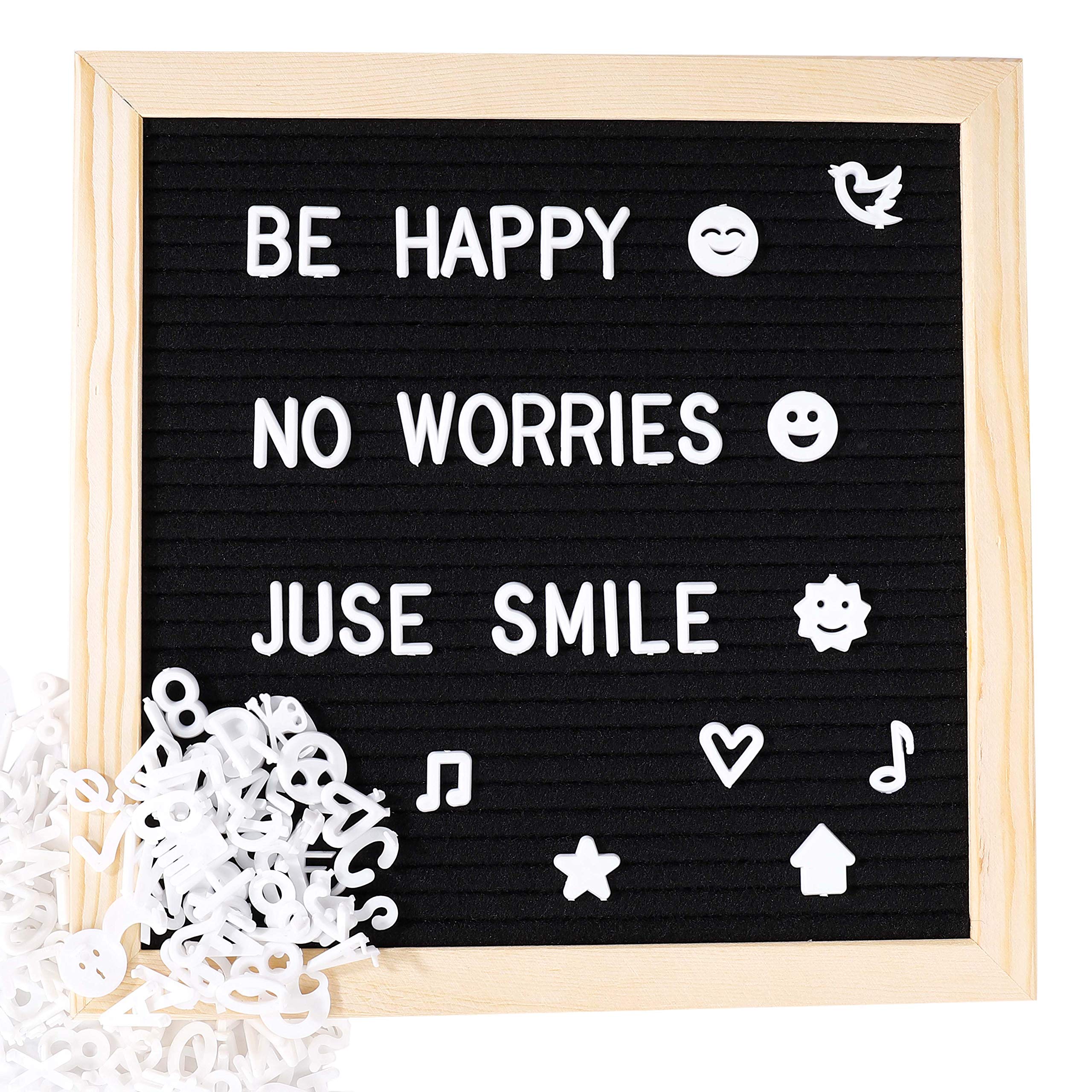 Felt Letter Board Wooden Frame DIY Changeable Message Board Memo Menu Notice Kitchen Notes Board with 460 Letters for Party Wedding Decor 10x10 inch, Black