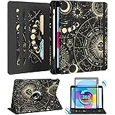 Kidcube for iPad 10th Generation Case 2022, for iPad (A16) Case 11th Generation 2025 - Women Girls Cute Rotating Stand Folio Cover with Pencil Holder & Card Slot Girly Sun Moon Star Design Teens Cases