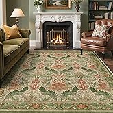 Bavni 8x10 Area Rugs for Living Room, Microfiber Machine Washable Non-Slip Vintage Floral Rug, Low Pile Lightweight Carpet for Bedroom, Dining Room, Home Office, Sage Green & Burnt Orange
