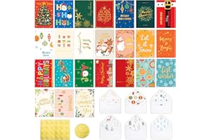 SPIRITDUST 24 Pack Christmas Cards with Envelopes and Stickers, 24 Festive Designs Gold Foil Glitter Christmas Card Set, 6 x 4 In with Printed Greeting Messages Inside, for Friends, Family, and Kids